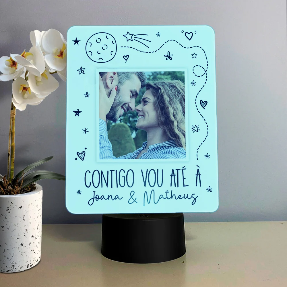 Moldura com LED "Contigo vou até à lua"