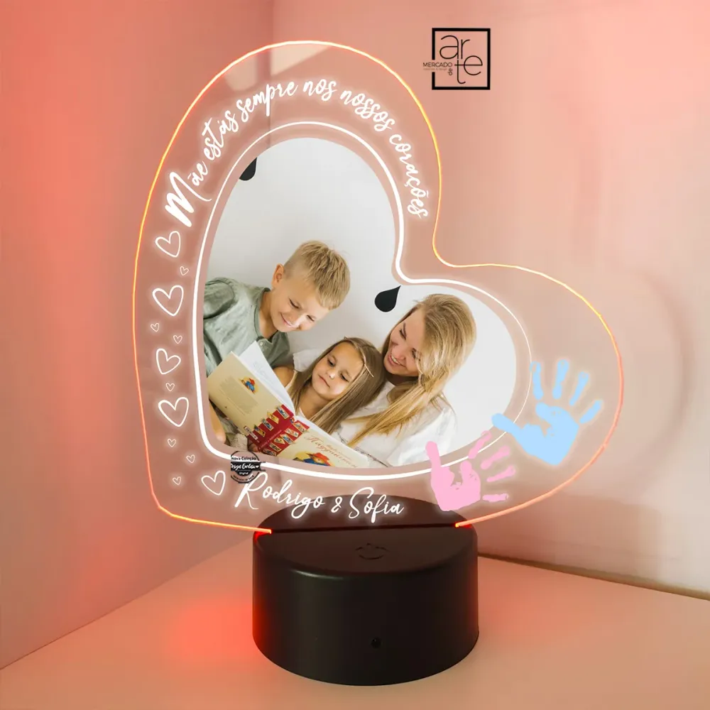 Moldura Led coração "Mãe"