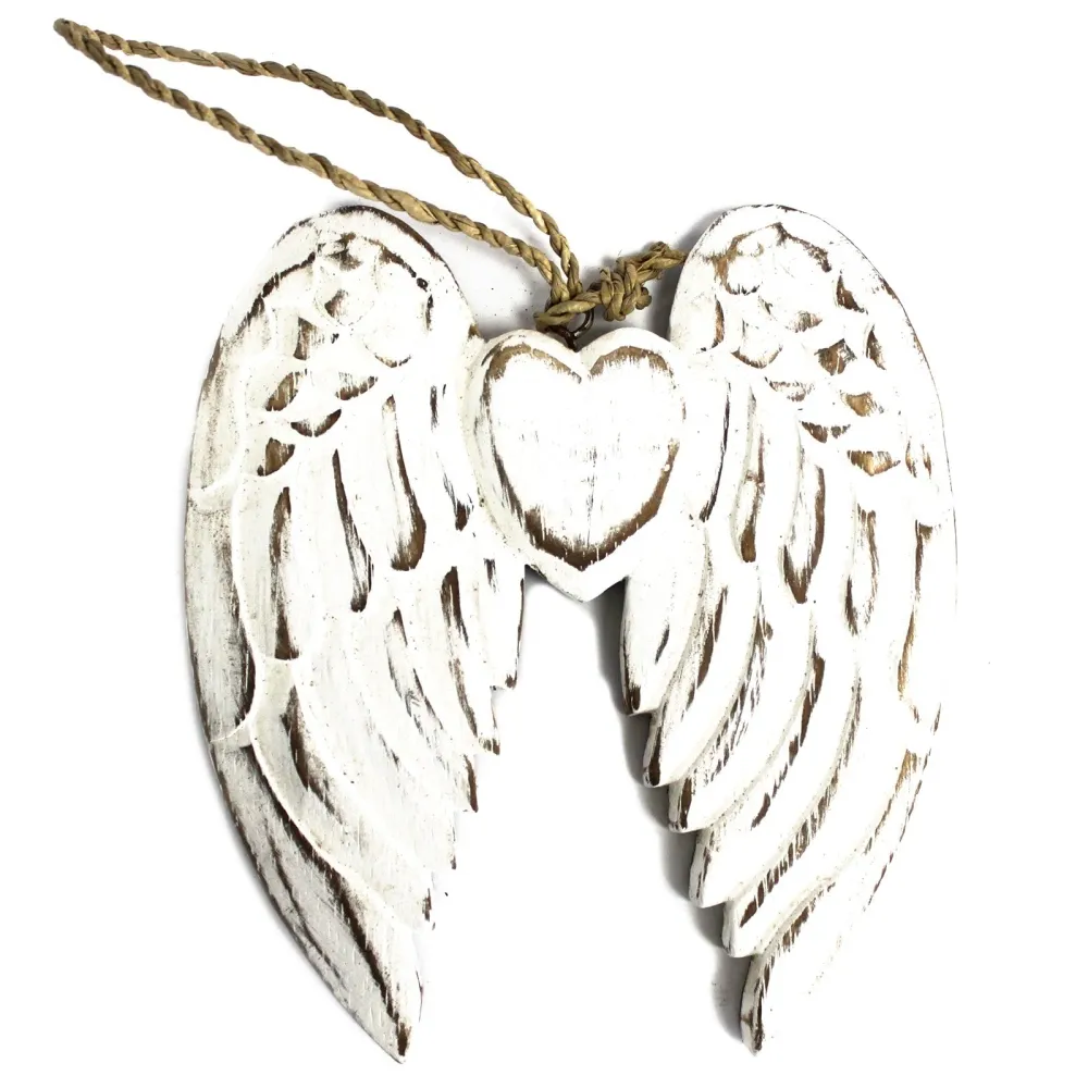 Ornamento de Coração com Duas Asas de Anjo, Feito à Mão 15cm