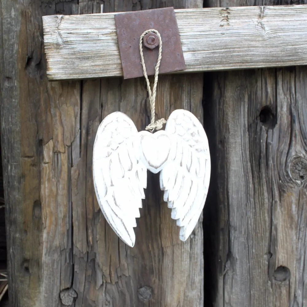 Ornamento de Coração com Duas Asas de Anjo, Feito à Mão 15cm