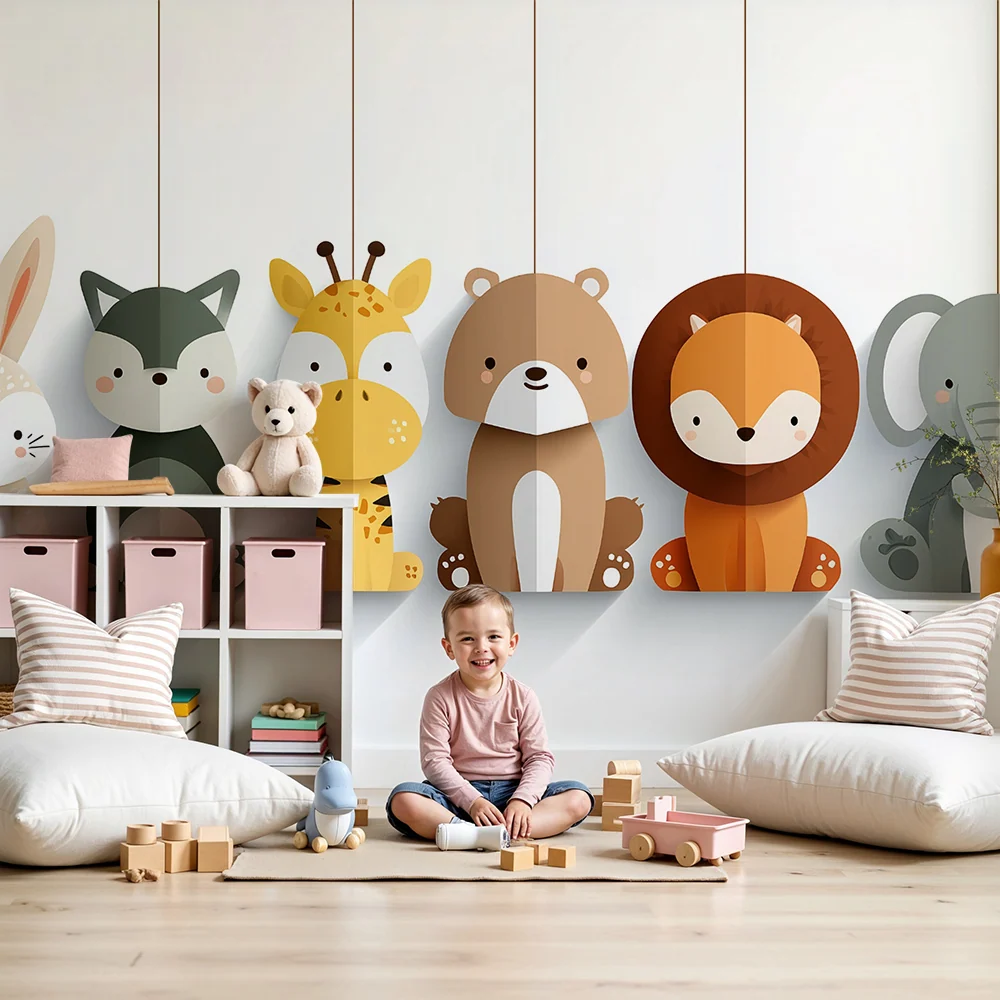Papel de parede animais | Decoração de parede para quarto de crianç
