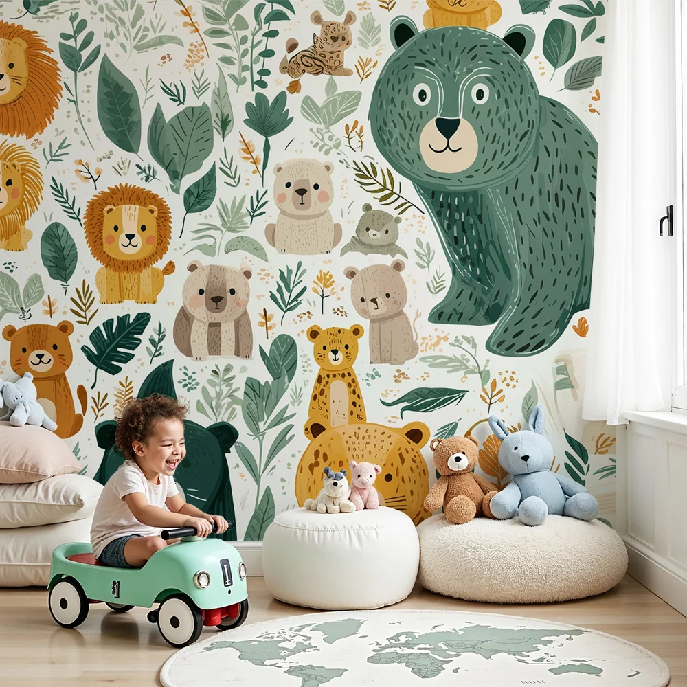 Papel de parede animais da selva | Design lúdico e colorido
