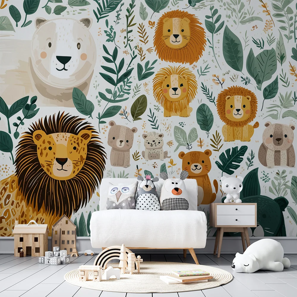 Papel de parede animais da selva | Design lúdico e colorido