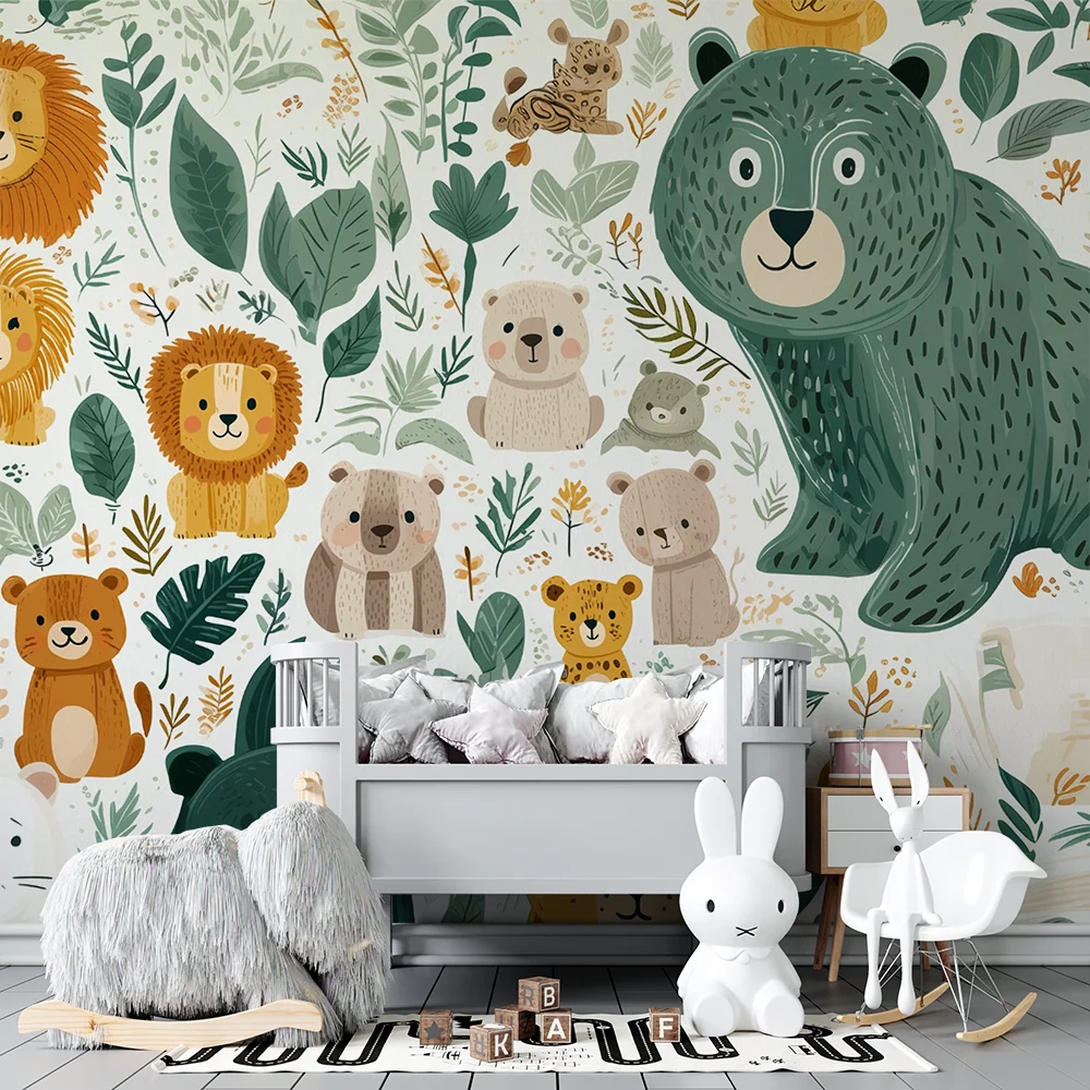 Papel de parede animais da selva | Design lúdico e colorido