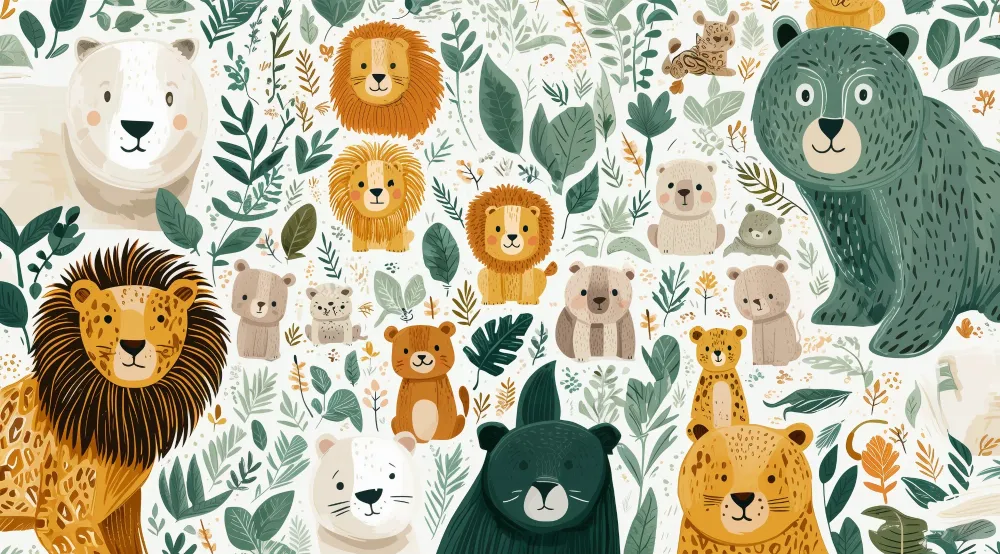 Papel de parede animais da selva | Design lúdico e colorido
