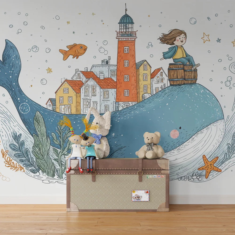 Papel de parede baleia | Ilustração marinha infantil