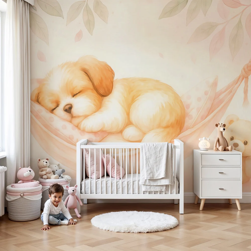 Papel de parede cachorrinho adormecido | Ambiente suave e infantil