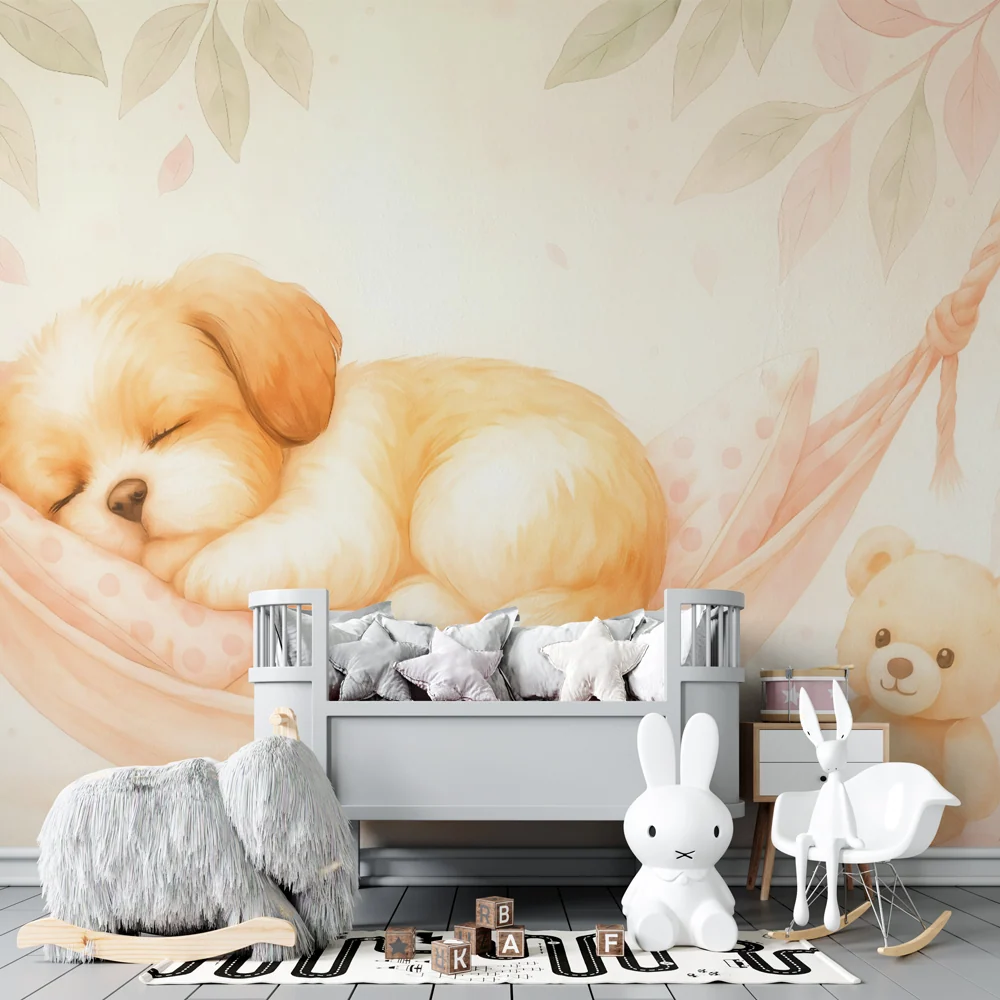 Papel de parede cachorrinho adormecido | Ambiente suave e infantil