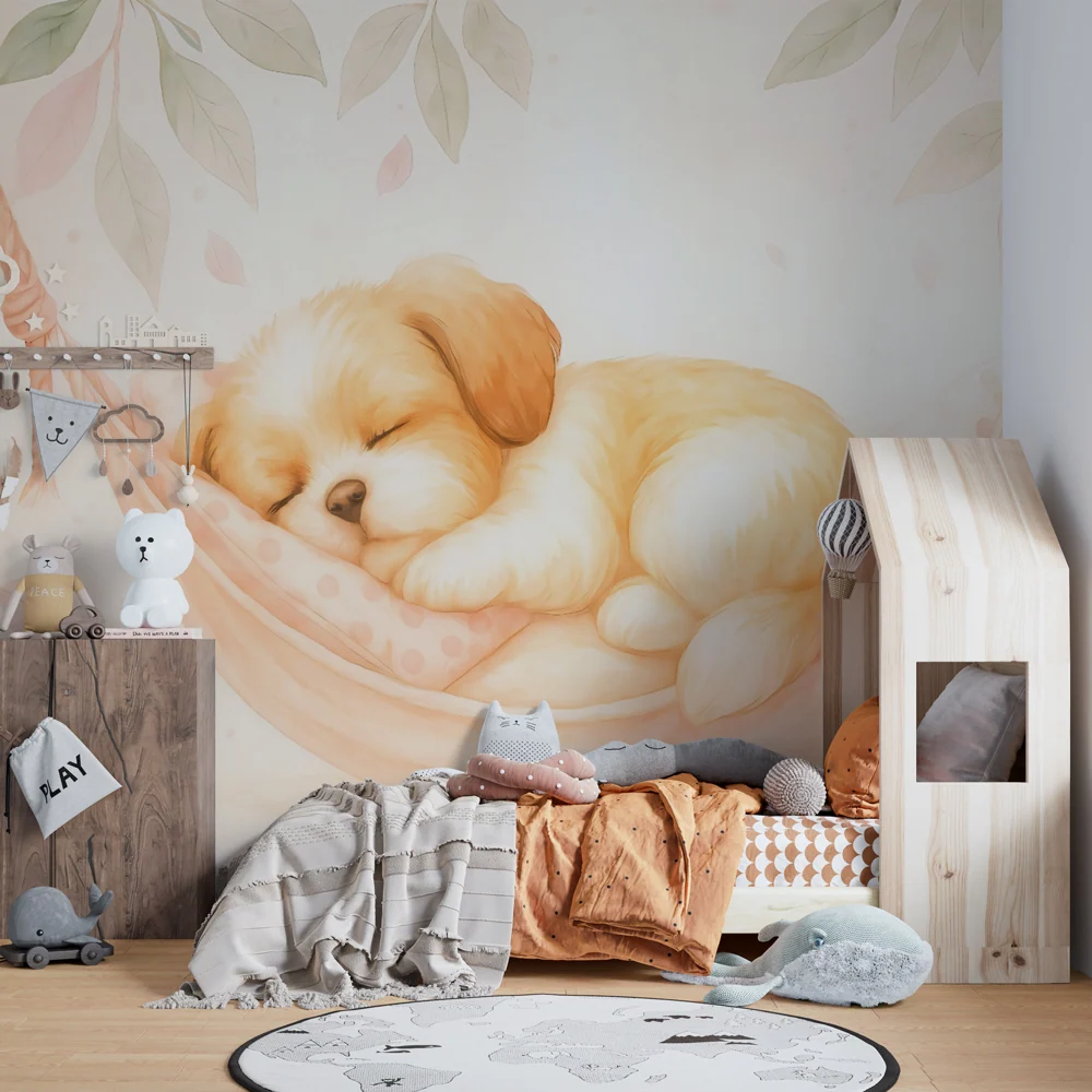 Papel de parede cachorrinho adormecido | Ambiente suave e infantil