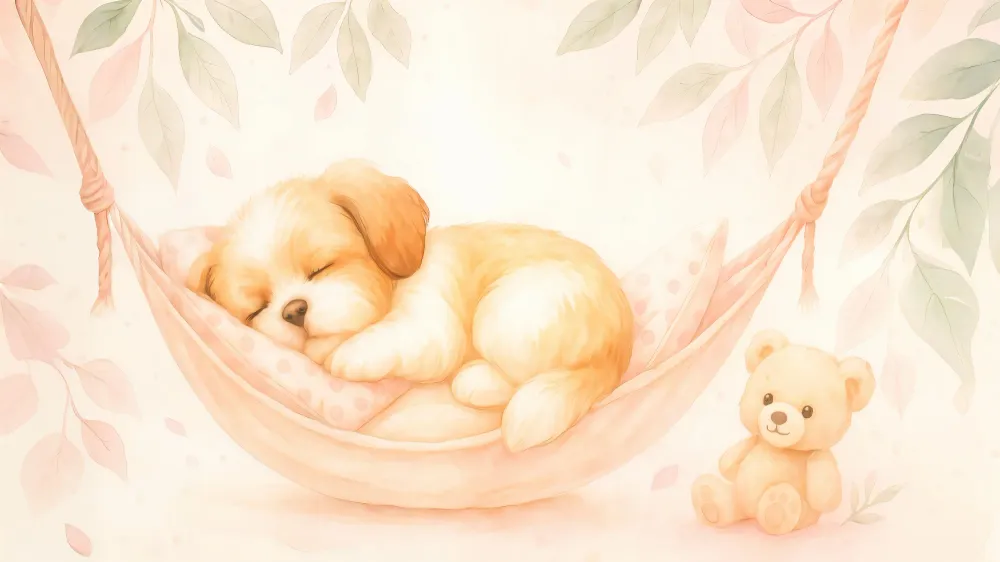 Papel de parede cachorrinho adormecido | Ambiente suave e infantil