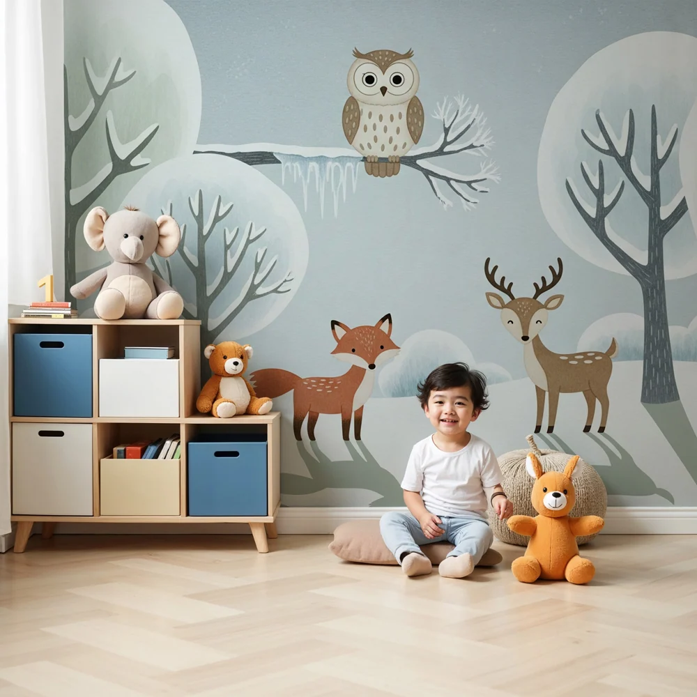 Papel de parede crianç | Animais da floresta no inverno