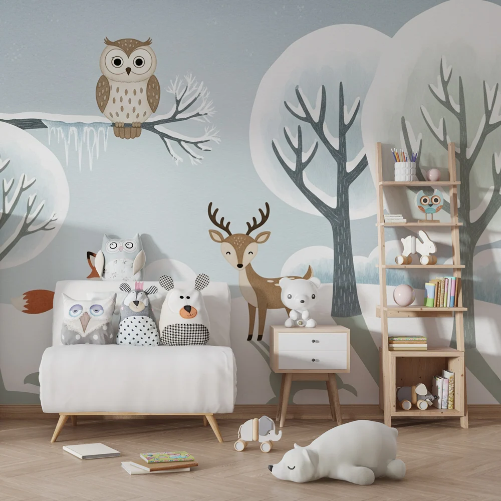 Papel de parede crianç | Animais da floresta no inverno