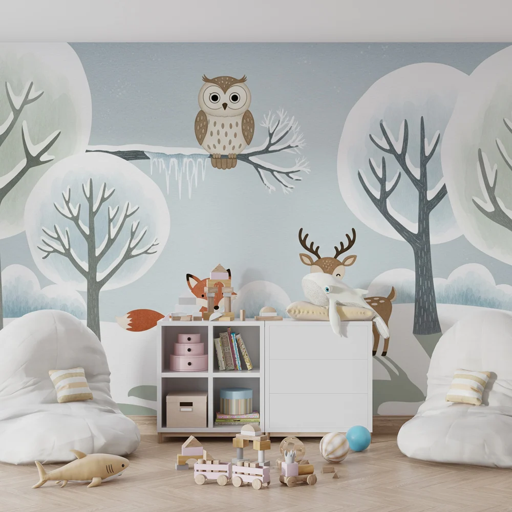 Papel de parede crianç | Animais da floresta no inverno