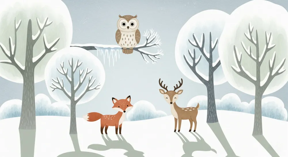 Papel de parede crianç | Animais da floresta no inverno