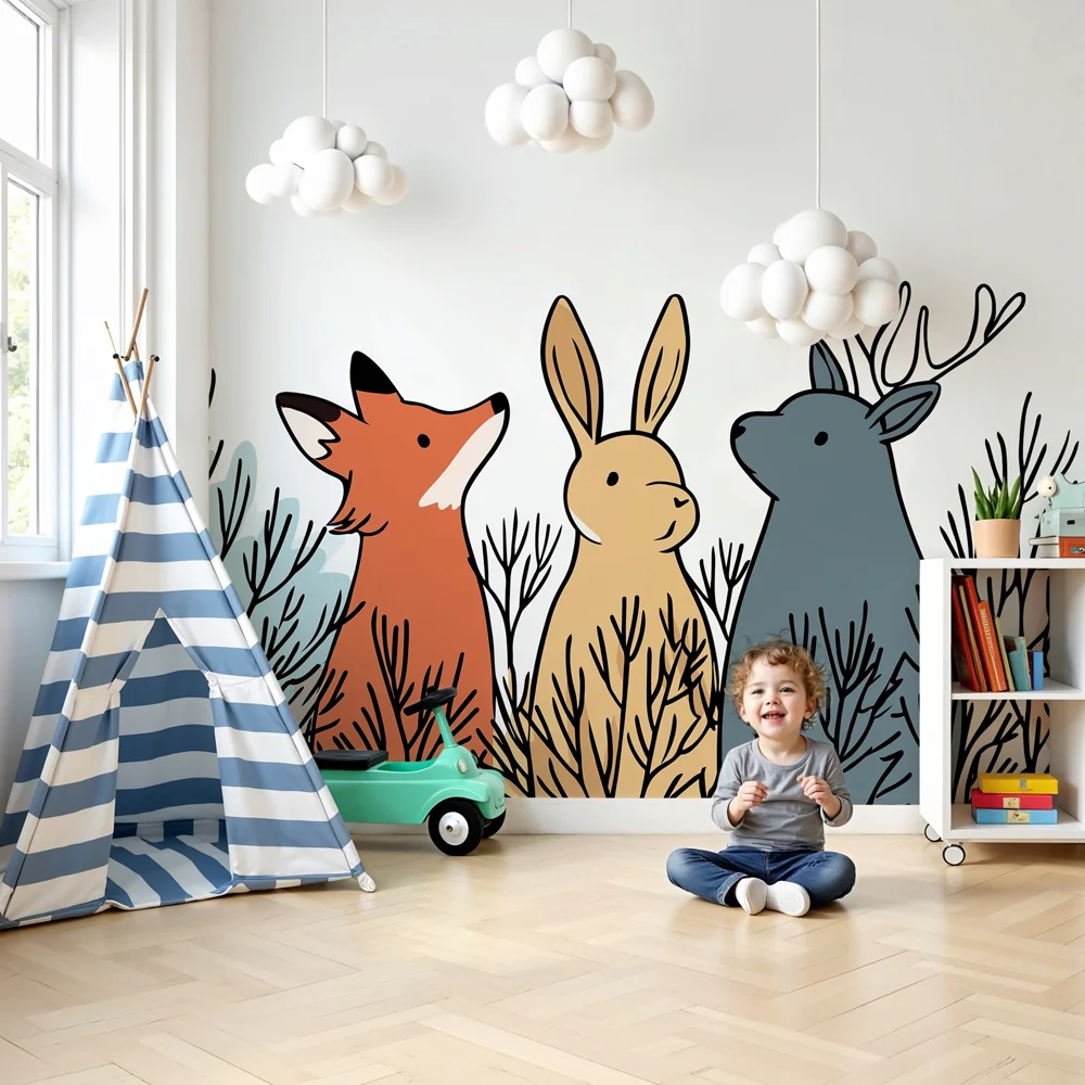Papel de parede crianç | Animais da floresta nos sub-bosques