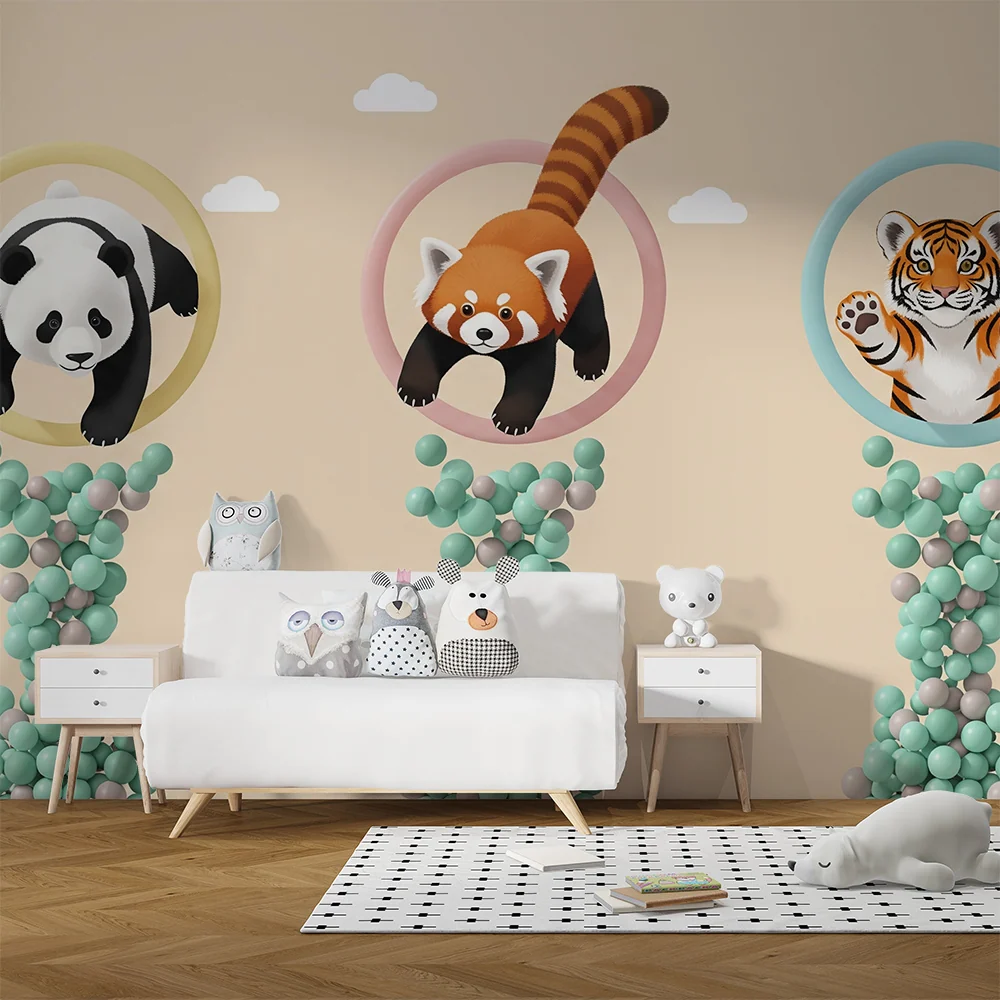 Papel de parede crianç | Animais fofos em círculo com um fundo pastel