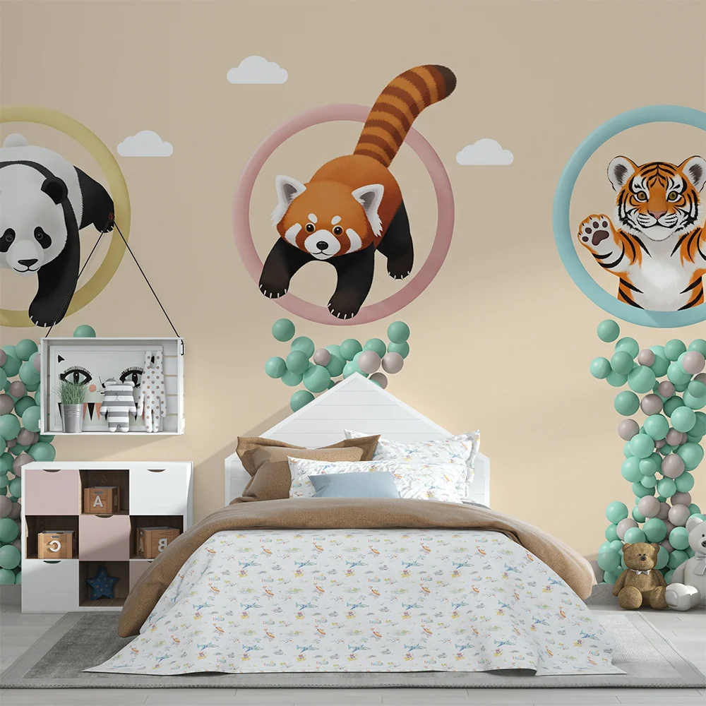 Papel de parede crianç | Animais fofos em círculo com um fundo pastel