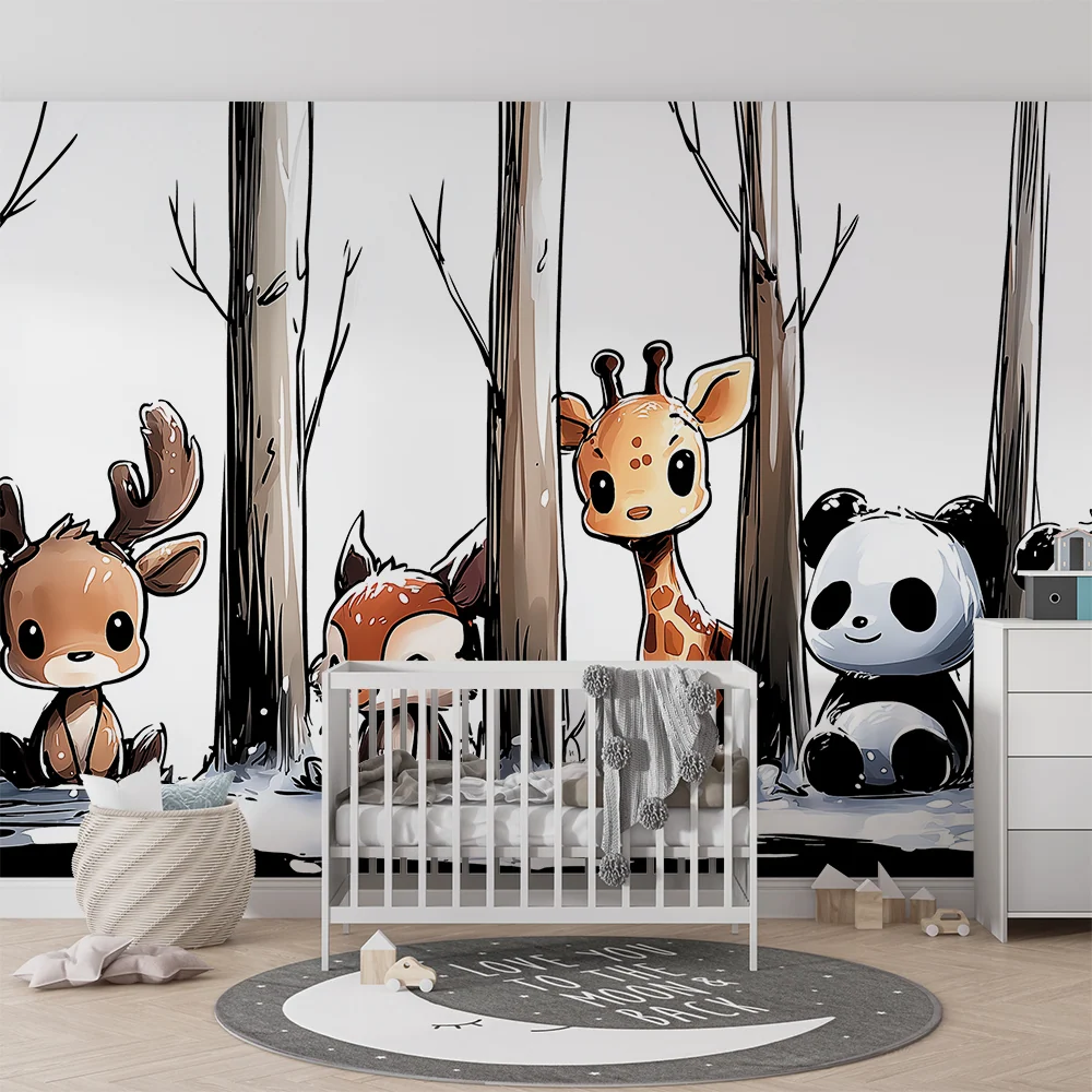 Papel de parede crianç | Animais fofos numa floresta nevada