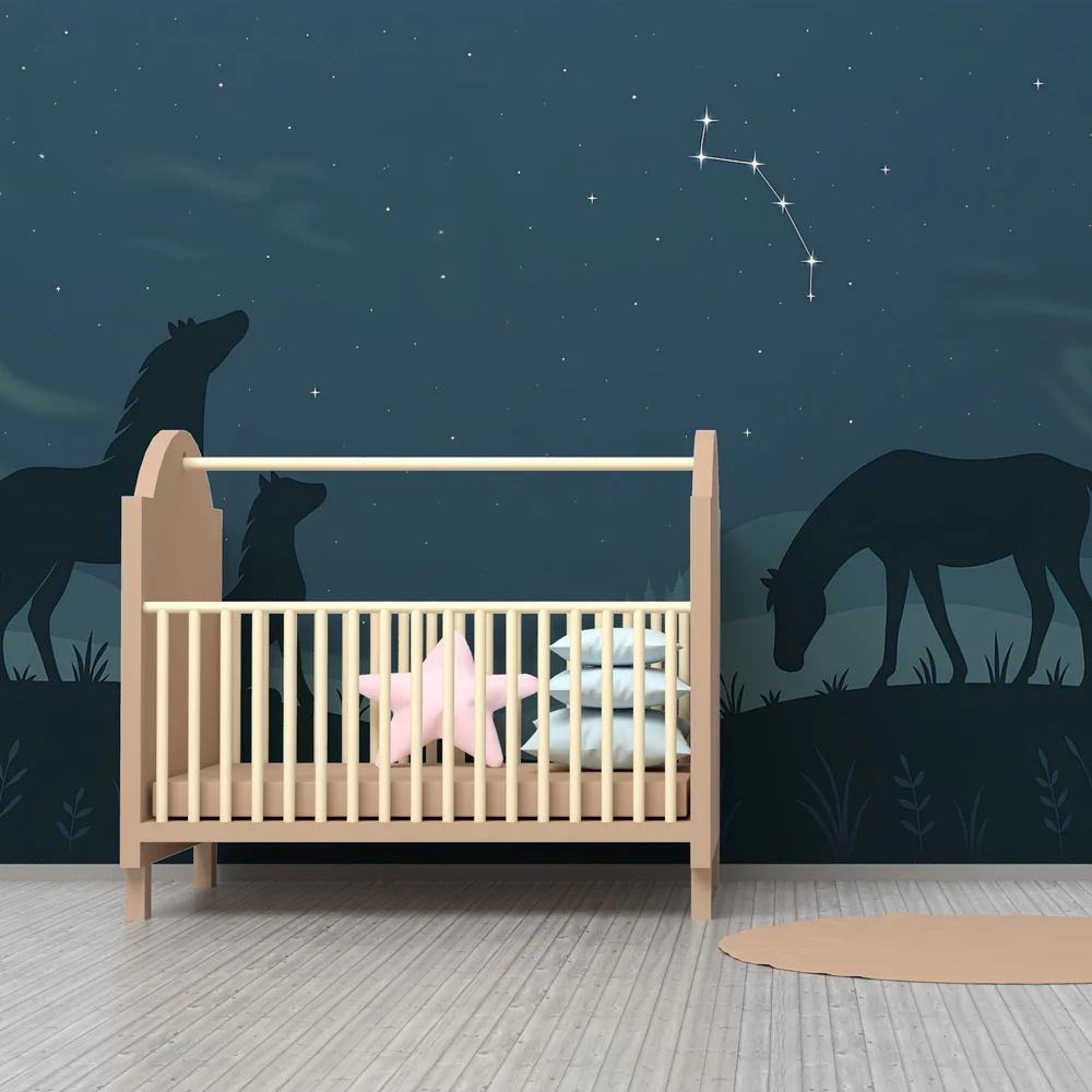 Papel de parede crianç | Animais noturnos sob as estrelas