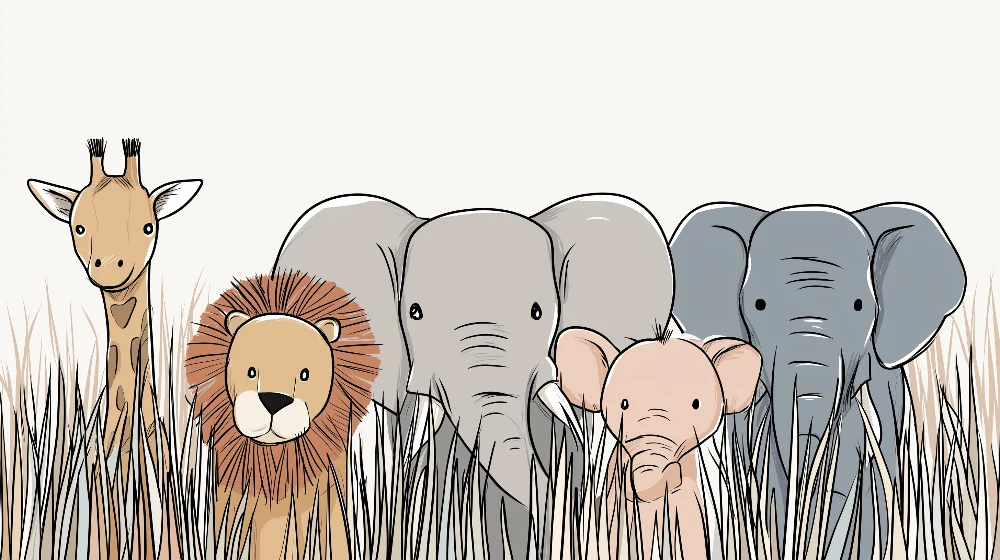 Papel de parede crianç | Animais da savana na relva