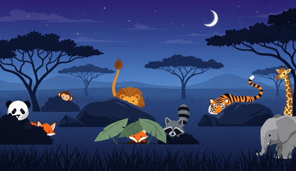 Papel de parede crianç | Animais da savana sob as estrelas