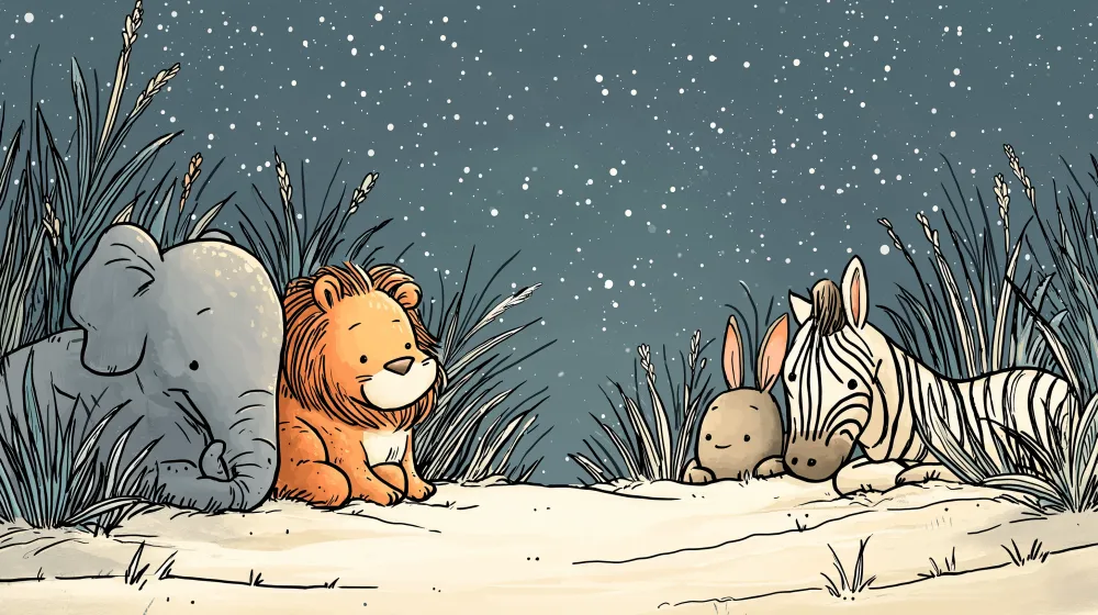 Papel de parede crianç | Animais da selva sob as estrelas