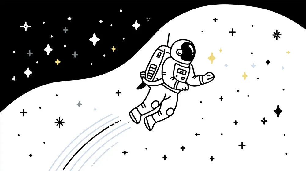 Papel de parede crianç | Astronauta flutuando em um espaço estrelado em preto e branco