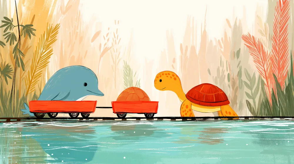Papel de parede crianç | Aventura animal com golfinho e tartaruga