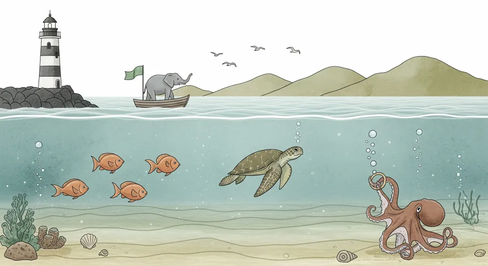 Papel de parede crianç | Aventura aquática com elefante e animais marinhos