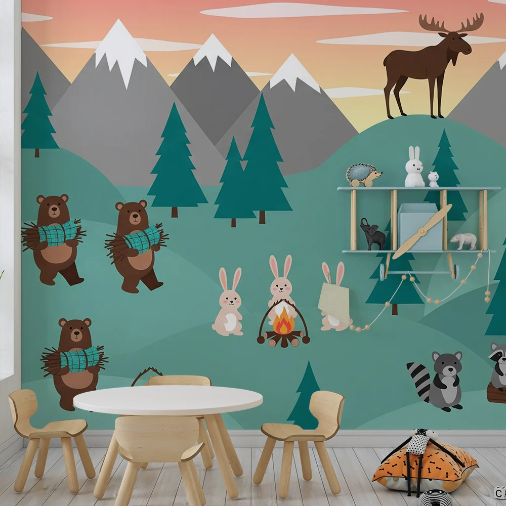 Papel de parede crianç | Aventura na floresta com animais fofos