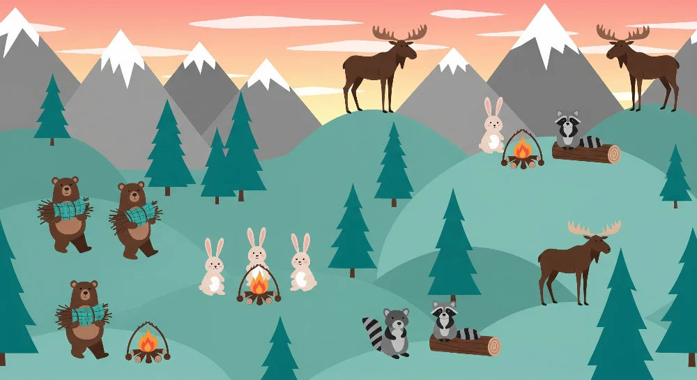 Papel de parede crianç | Aventura na floresta com animais fofos