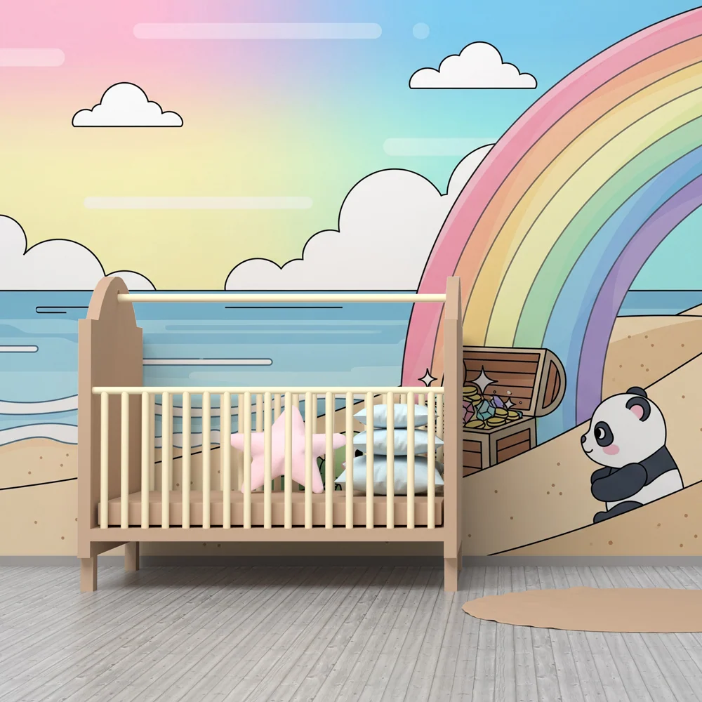 Papel de parede crianç | Aventura marinha com tartaruga e panda