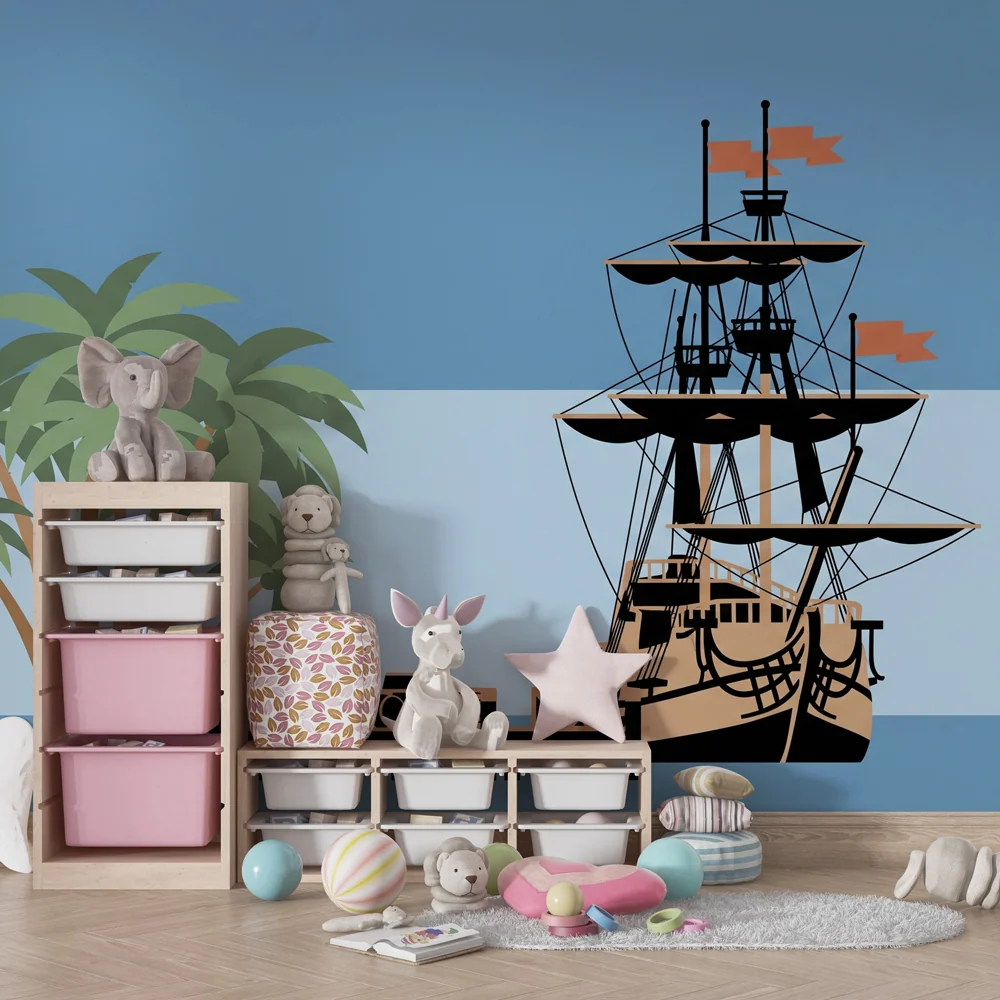 Papel de parede crianç | Aventura de piratas e ilha tropical