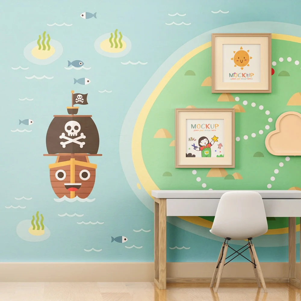 Papel de parede crianç | Aventura de piratas num mapa do tesouro