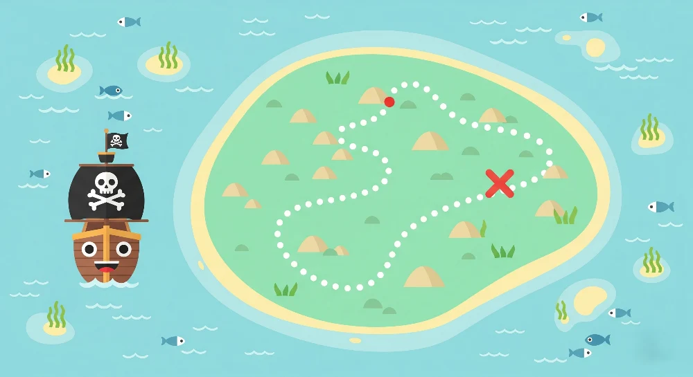 Papel de parede crianç | Aventura de piratas num mapa do tesouro