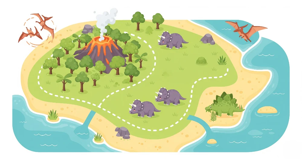 Papel de parede crianç | Aventura pré-histórica numa ilha com dinossauros