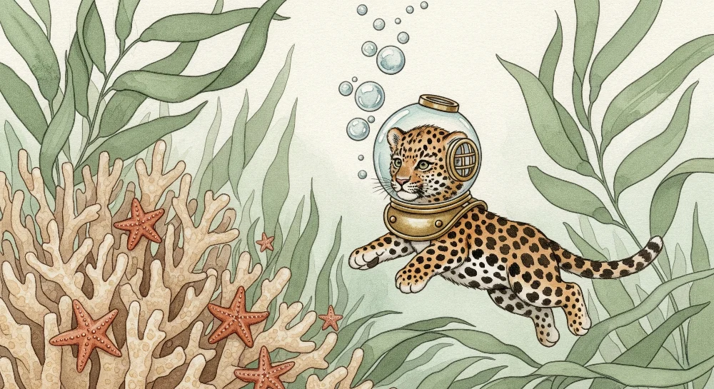 Papel de parede crianç | Aventureiro submarino de leopardo