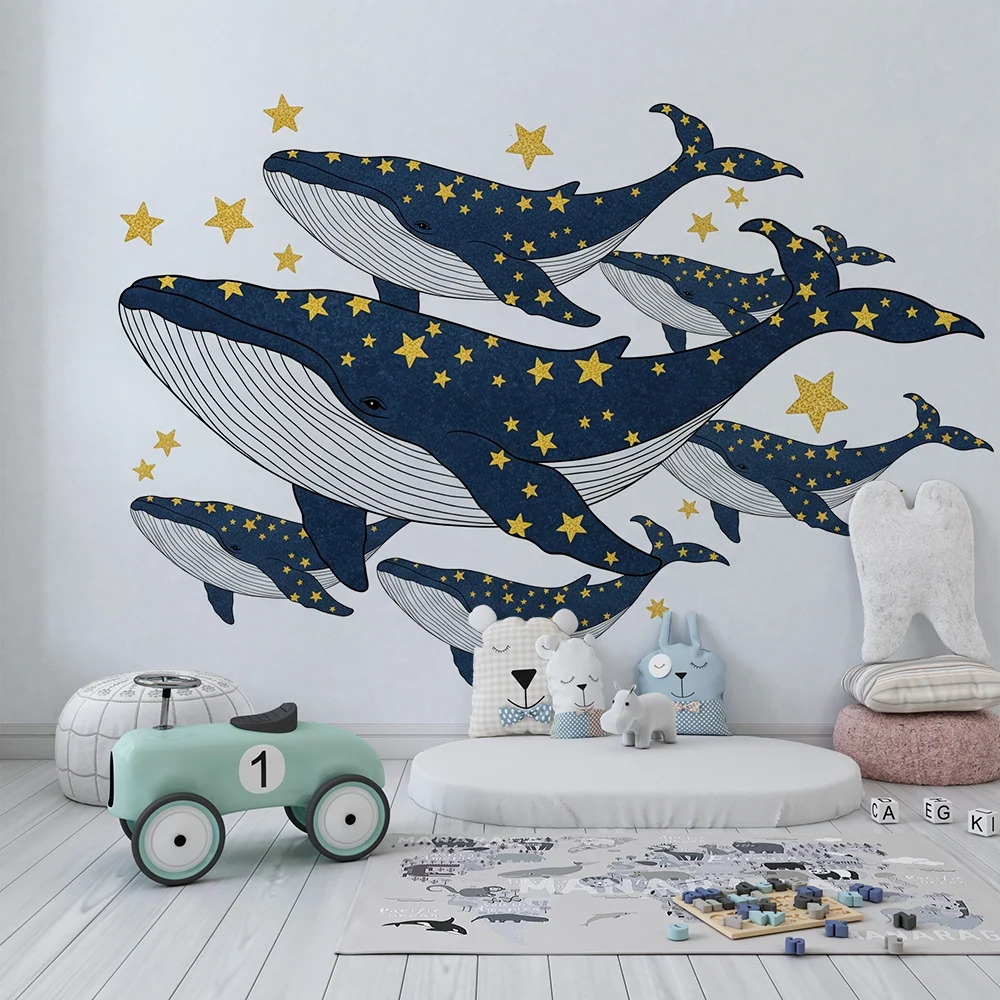 Papel de parede crianç | Baleias estreladas nadando no universo