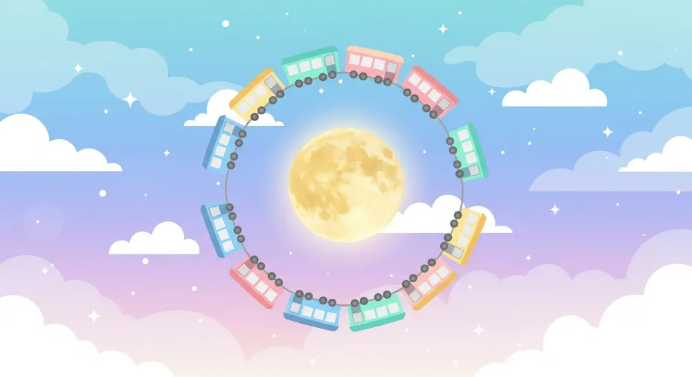 Papel de parede crianç | Balões de ar coloridos sob lua