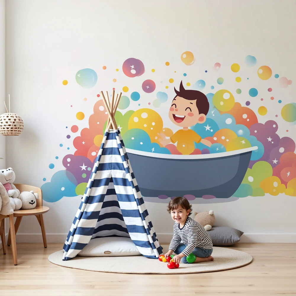 Papel de parede crianç banho | Design colorido e alegre