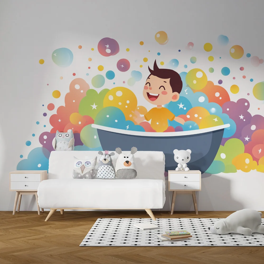 Papel de parede crianç banho | Design colorido e alegre