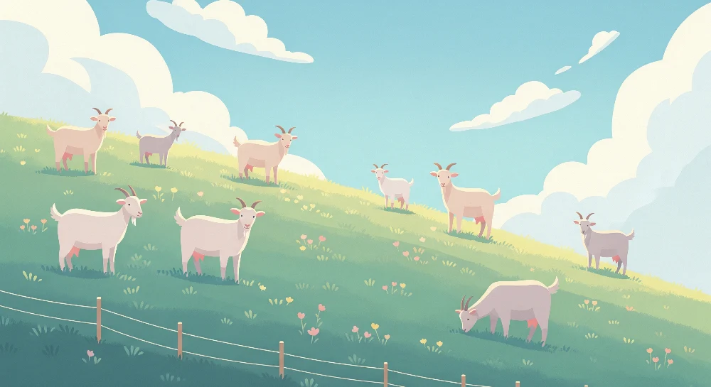 Papel de parede crianç | Cabras felizes numa colina verdejante