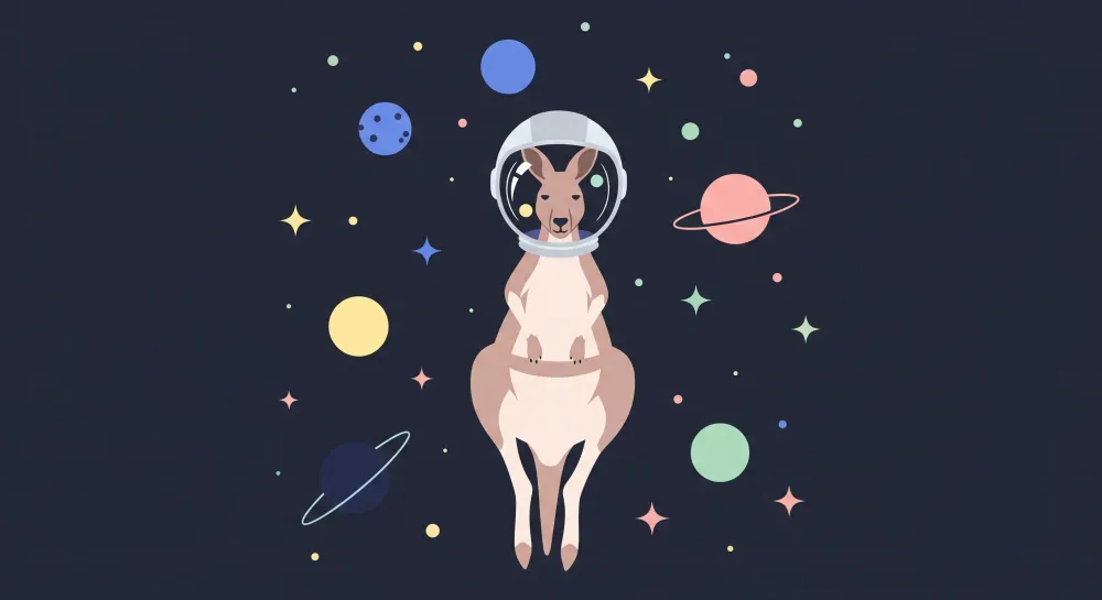 Papel de parede crianç | Canguru astronauta em um universo espacial colorido