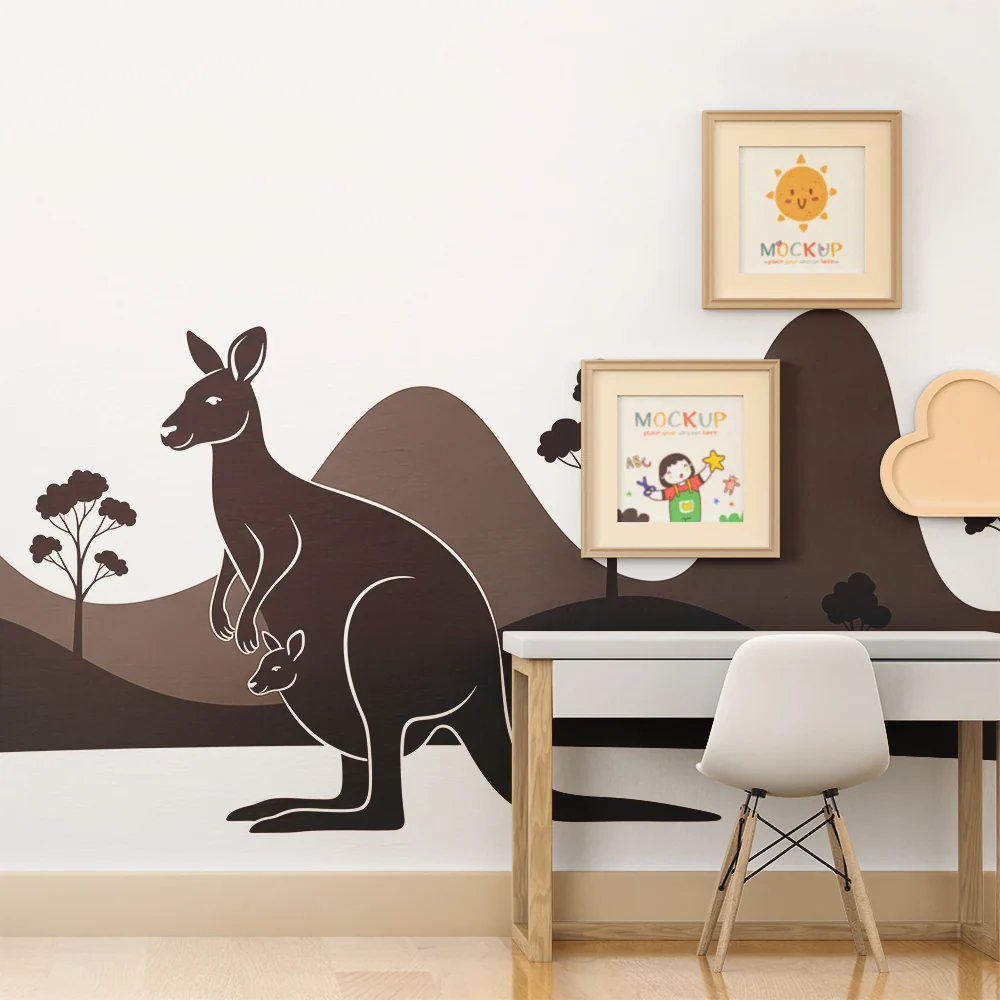 Papel de parede crianç | Canguru e paisagens monocromáticas