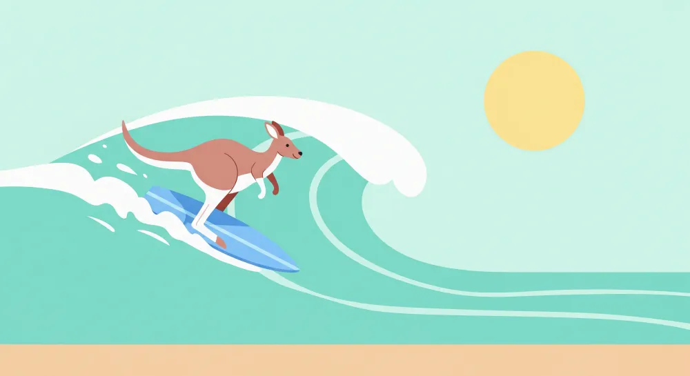 Papel de parede crianç | Canguru surfista nas ondas ensolaradas
