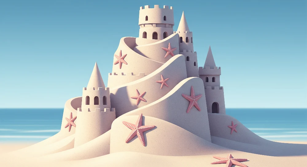 Papel de parede crianç | Castelo de areia com estrelas do mar em fundo do mar