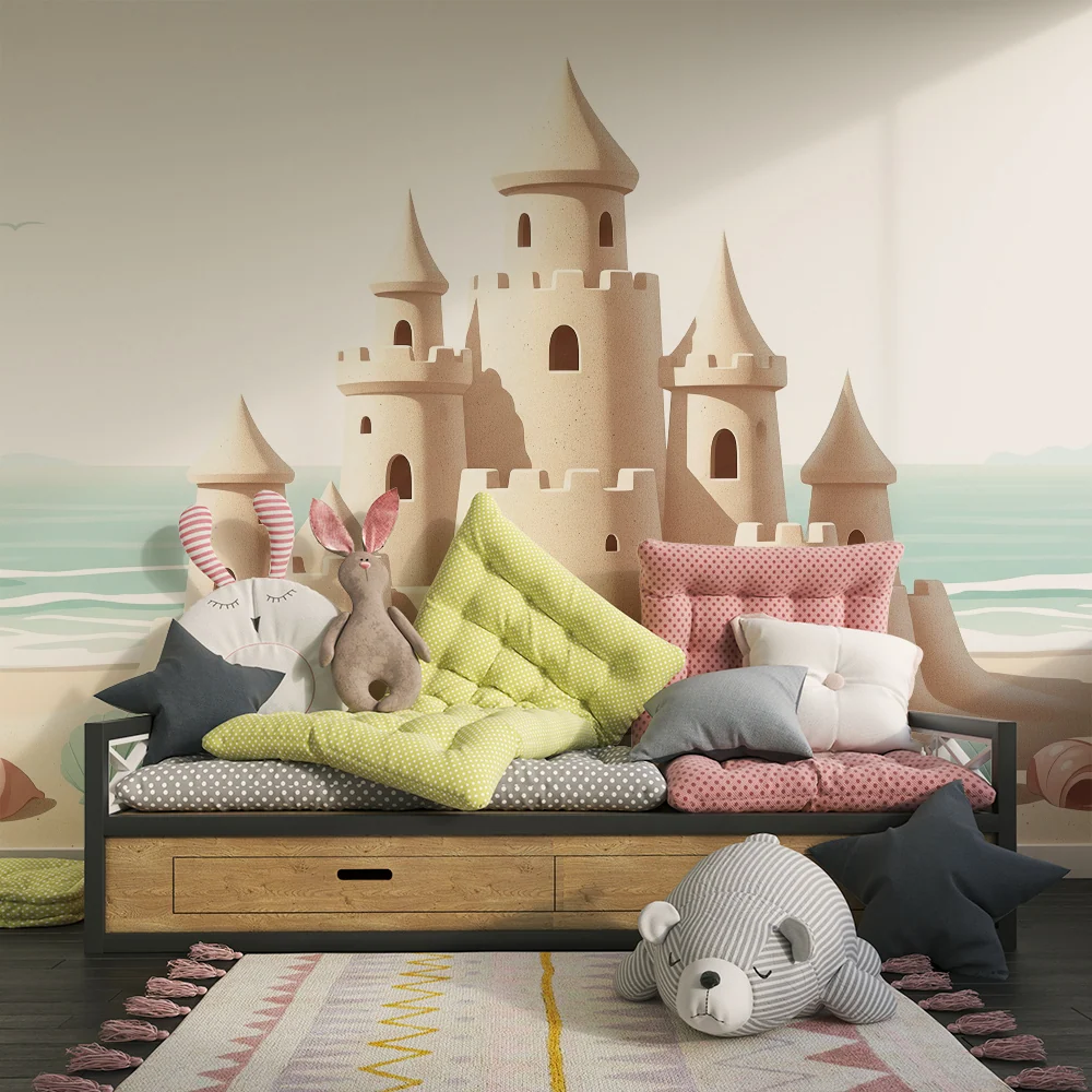 Papel de parede crianç | Castelo de areia e conchas na praia