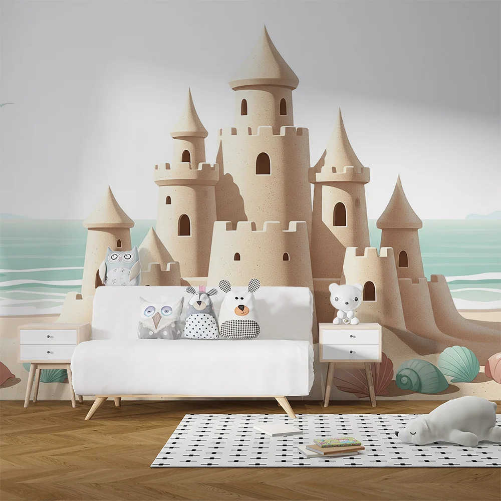 Papel de parede crianç | Castelo de areia e conchas na praia