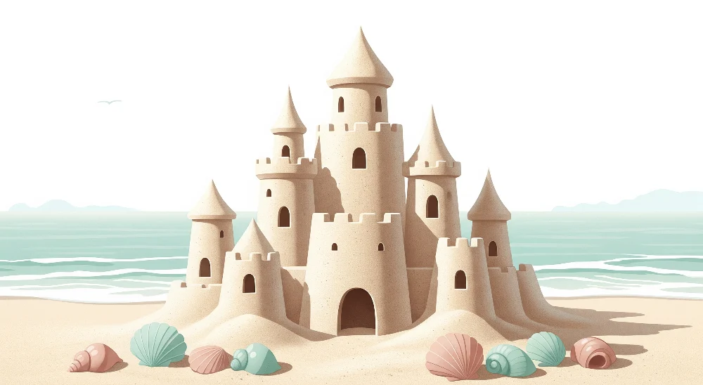 Papel de parede crianç | Castelo de areia e conchas na praia