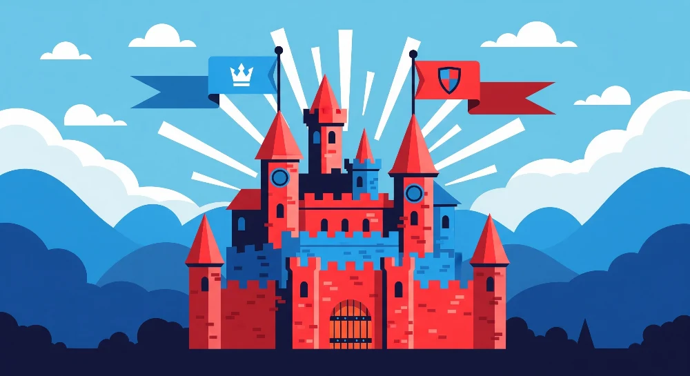 Papel de parede crianç | Castelo colorido com bandeiras e montanhas